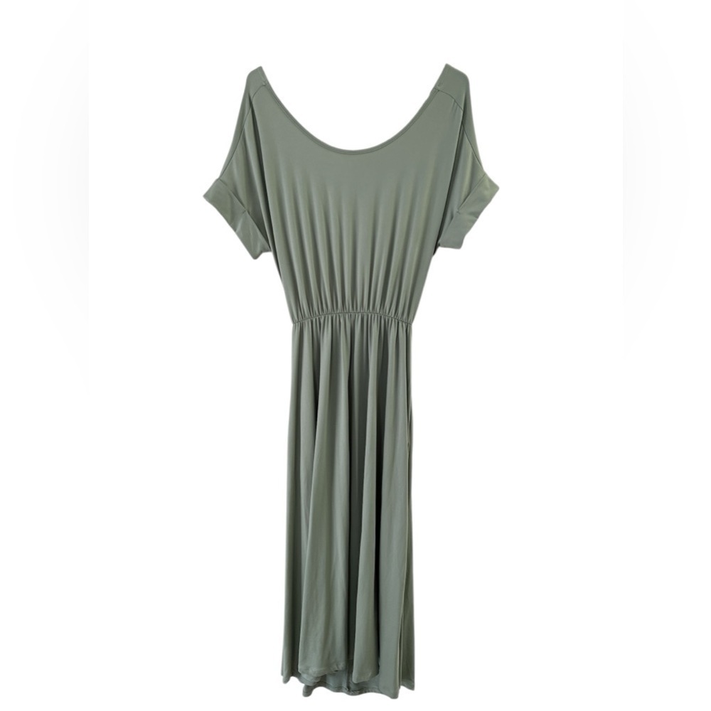 Sage Green Open Back Short Sleeve Maxi Dress